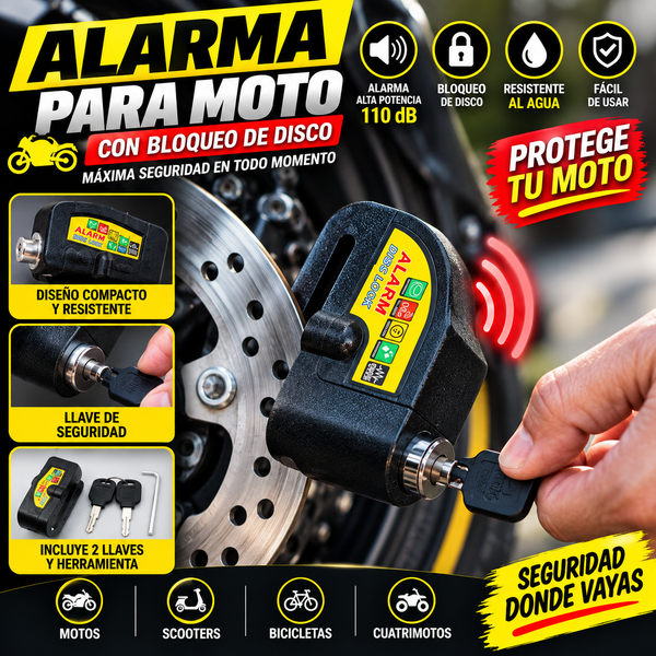 🔒 Alarma para Moto con Bloqueo de Disco – 110 dB