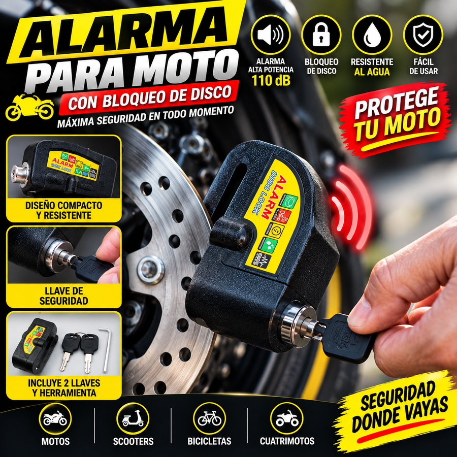 🔒 Alarma para Moto con Bloqueo de Disco – 110 dB