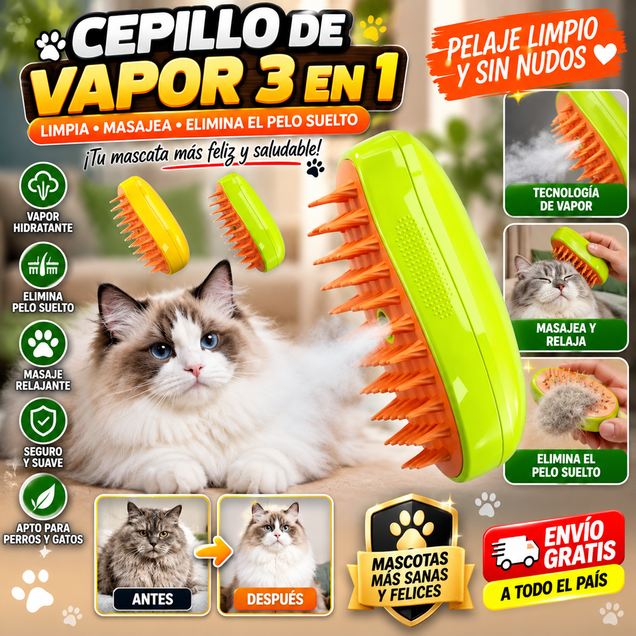 🐾 CEPILLO DE VAPOR 3 EN 1 PARA MASCOTAS