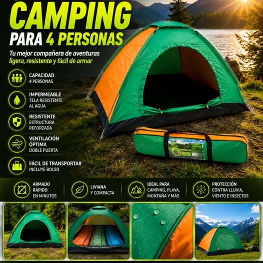 🏕️ CARPA DE CAMPING PARA 4 PERSONAS