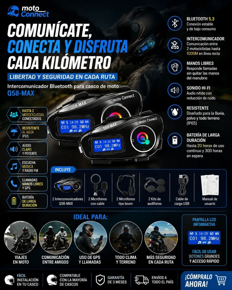 🏍️ INTERCOMUNICADOR X2 Q58-MAX – BLUETOOTH 5.3